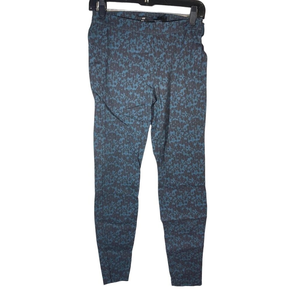 H& M pants blue black side zipper pleats skinny legs cotton blend size 4 READ